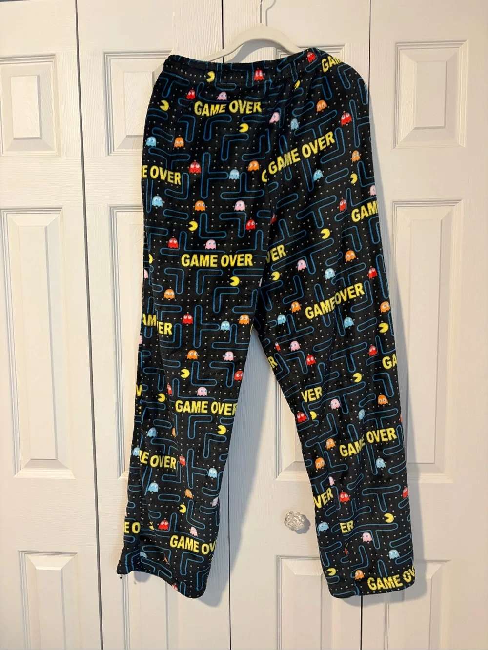 NWT Pac Man Game Over Black Pajama Bottoms Sz X-Large Comfy College Retro Gamer